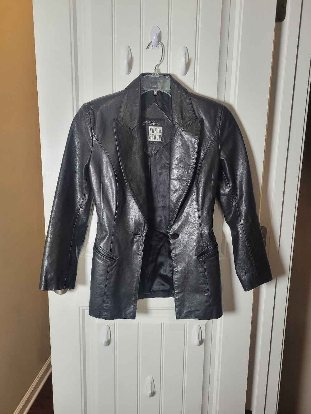 Michael Hoban Black Leather Single-Button Blazer. 100% Genuine Leather. Size 2